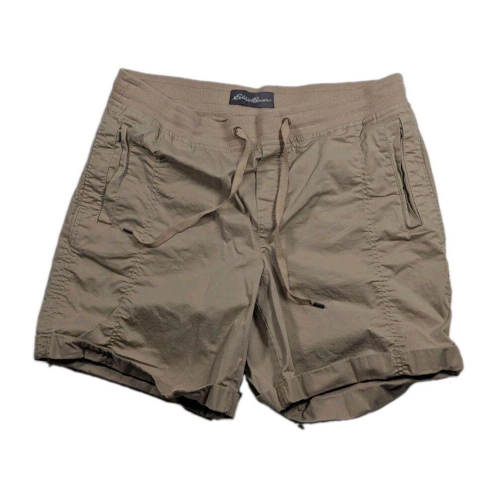 Eddie Bauer Khaki Pull On Utility Shorts. Drawstring Size 10